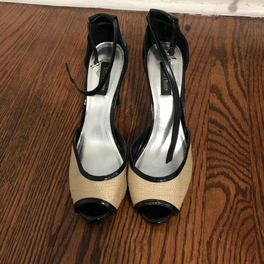 White House Black Market Strappy Linen Heels